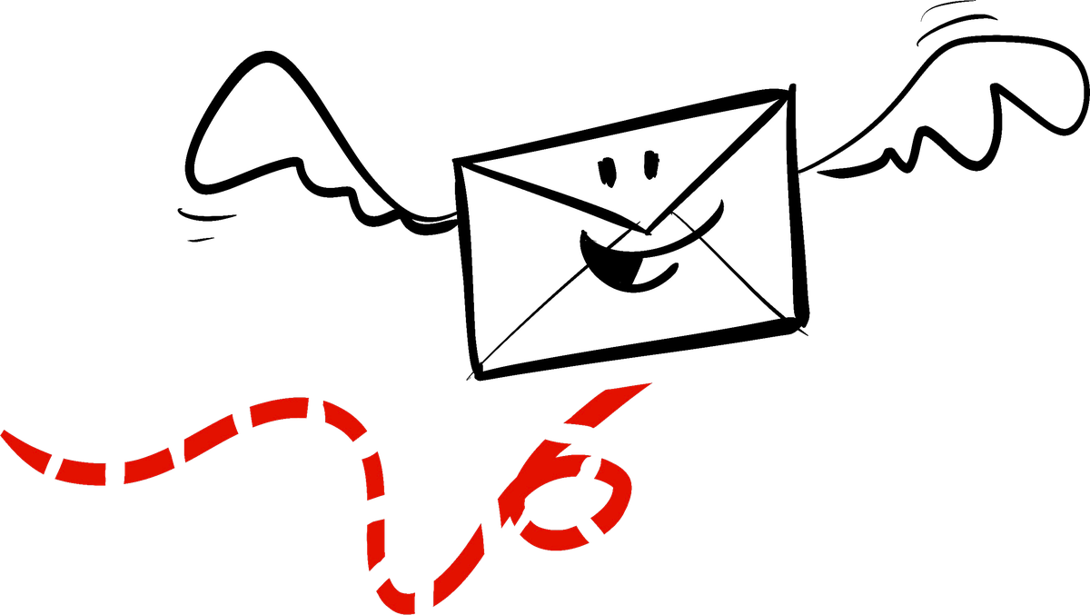 Illustration: Briefumschlag mit Flügeln