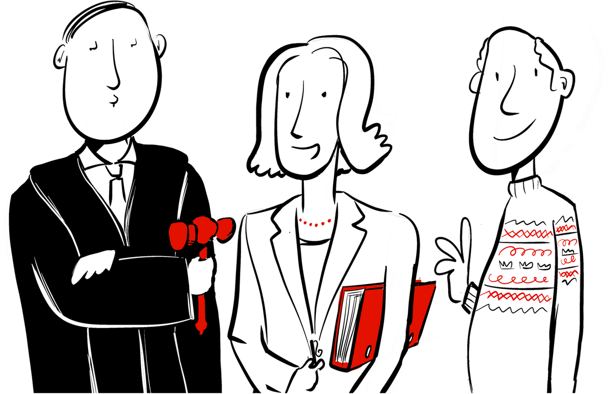 Illustration: drei Personen im Gespräch